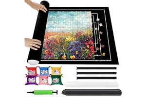 Jigsaw Puzzle Roll Up Mat 3000 Pieces Puzzle Roll Mat Set with 6 Sorting Trays, Portable Jigsaw Felt Large Puzzles Keeper Board Storage Saver with Storage Bag & Hand Pump for Adults Kids, Black