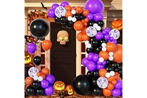 BALLOON GARLAND Halloween Palloncini Ghirlanda Kit, 111 Pezzi kit palloncini addobbi per feste di Halloween nero arancione viola con palloncini coriandoli, palloncini in nero viola arancione decorativi per Halloween