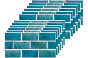 HLWDXNO1 Blue Brick Tile Stickers for Bathroom Kitchen Waterproof Vinyl Stick on Tiles Backsplash Self Adhesives Wall Tile Transfers Peel and Stick Tile Decals for Living Room - 30x15cm (24 Sheets)
