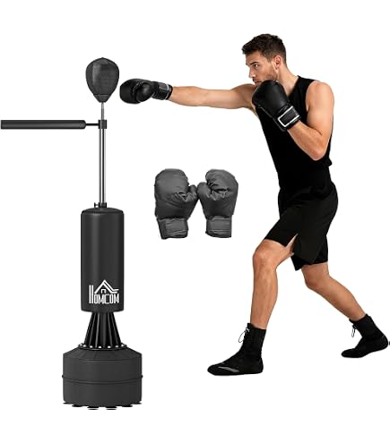 Punching Ball Sur Pied Réglable SPORTNOW - Hauteur 147-165 Cm, Base Lestée Eau/sable, 12 Ventouses