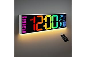 HAITANG Orologio da parete digitale in 8 colori, grande orologio digitale da 41,1 cm con temperatura, data, auto DST, luce notturna, dimmer automatico della luminosità, orologio da parete 24/12 ore