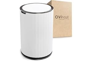 ovimar Sensor Badeimer Dueodde | Weiss | Touchless Sensorfunktion | Kosmetikeimer Rund | Eimer mit Deckel | 7l (Liter) | auch als Windeleimer geeignet | Mülleimer für Bad oder Küche als Abfalleimer