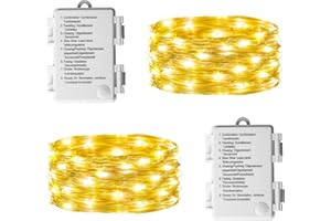 Eambrite 2 Pack Fairy Lights Battery Operated with 8 Modes 50 LEDs String Lights 5m Copper Wire Light Waterproof for Outdoor Garden Decor, Indoor Wedding Party Bedroom Decorations (16ft, Warm White)