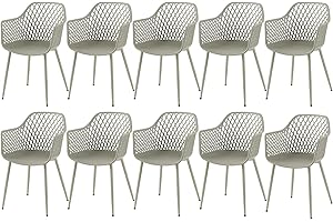 buybyroom Lot de 10 chaises de salle à manger avec accoudoirs - Chaise en plastique, avec accoudoirs- Chaise longue - Chaine de salle à manger moderne - Gris