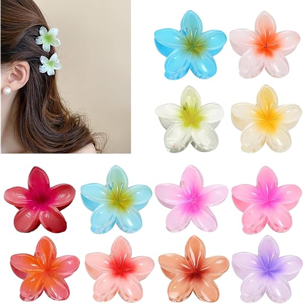 6er-Set Blumen-Haarklammern Hawaii Style - Rutschfest, Bunt, Für Frauen & Mädchen