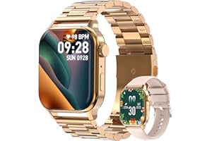 Homailida Smartwatch Herren Smartwatch Damen mit 2 verstellbaren Armbändern, Smart Watch-Anrufe und Sprachassistent, Nachrichtenbenachrichtigungen, Business Stil, 100+ Sportmodi, Fitnessuhr Gold