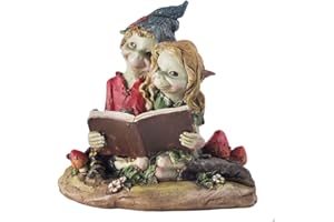 THE PIXIES Pixie Couple lecture, Sculpture Décor de jardin de haute qualité Magical Mystery Figurines Elf Fée et enfants, hauteur 10 cm