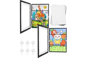 LEAZZLE 2PCS Cadre photo pour dessins d'enfants,Cadre Ouverture Frontale A4 pour Stockage D'art Enfants avec 30 feuilles papier A4 (Noir)