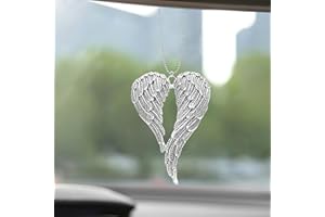 TUYOBG Auto Rückspiegel Anhänger Engel Flügel Silber, Hängende Car Deko für Innenraum, Schutzengel Ornament zum Aufhängen, Spirituelles Auto Zubehör Geschenk für Frauen Männer Autofahrer