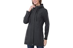 Outdoor Ventures Giacca impermeabile da donna, lunga softshell con cappuccio, per le mezze stagioni, impermeabile, giacca funzionale foderata, impermeabile, antivento, giacca traspirante