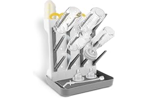 GWCYMYD Baby Bottle Drying Rack, Vertical Bottle Drying Rack with Removable Drip Tray, Space Saving Drainer Rack for Baby Bottles and Pump Part Cleaning (Grey)