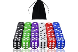 SLAKOZYT Zestaw 30 kostek 6-stronnych, 16 mm, D6, nieprzezroczyste kostki akrylowe z okrągłymi narożnikami, sześciostronne standardowe kostki planszowe, DND RPG MTG, gry stołowe.