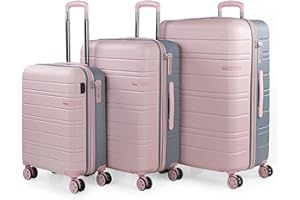 JASLEN - Hard Shell Suitcase Set of 3-4 Double Wheel ABS Luggage Sets 3 Piece with TSA Combination Lock - Resistant and Lightweight Hard Suitcase Set in Small Cabin Size, Medium and La, Pink- Silver