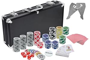 YARDIN Mallette de poker 500 jetons de poker avec 5 dés, 3 boutons Dealer, 2 jeux de poker, 2 clés, 1 mallette en aluminium, pour poker Texas Hold'em, fête, jeu (noir)