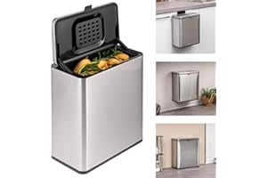 eluno Cubo de basura biológica de 6 l con filtro de olores, para colgar, colocar o pegar, cubo de compost, 3 tipos de montaje (metálico)