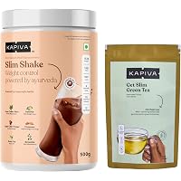 Kapiva Calorie Crunch Combo - Chocolate | Kapiva Slim Shake Chocolate 500g, Kapiva Get Slim Ayurvedic Green Tea with…