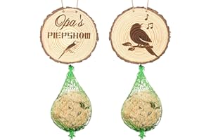 LHOEST 6 Stück Geschenke für Bester Opa, Opa Garten Geschenk Geburtstag aus Holz, Doppelseitiges Muster, Meisenknödelhalter Mit 5 Netzbeutel, Vogelfutterhaus Wildvögel, Opas Piepshow Aufhängen