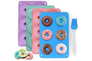 LHOEST 5 Pezzi Stampo Ciambelline, Stampo Ciambella Silicone Antiaderenti, Stampo per Ciambelle con Pennello da Cucina per Donuts Baking Biscotti Muffin, Donut Moulds