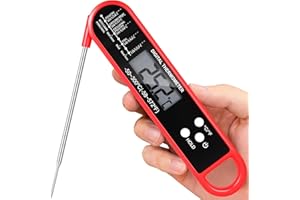 HOUBOBO Meat Thermometer Digital for Grilling and Cooking, Instant Read Food Thermometer with Foldable Probe, Perfect for Kitchen, Outside Grill, Candy Making, Essentials BBQ Accessories (Red)