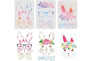 FINGERINSPIRE 3pcs Easter Bunny Drawing Painting Stencils Templates 29.7x21cm Happy Easter Stencils Decoration Square Easter Rabhit Stencils for Painting on Wood, Floor, Wall and Fabric