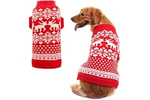 BINGPET Classic Dog Jumpers Red Pet Sweater with Cute Reindeer for Puppy Large