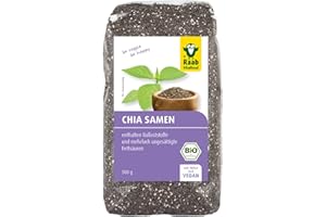 ‎RAAB VITALFOOD Raab Vitalfood Bio Chia-Samen, Premium Qualität, laborgeprüft, vegan, reich an Ballaststoffen, enthält natürlicherweise Calcium, B-Vitamine, ungesättigte Fettsäuren, quellfähig, 1er Pack (500 g)
