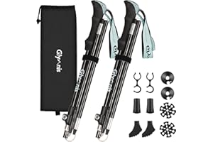 Glymnis Bastones de Senderismo Bastones Trekking Plegables 2pcs 36cm-130cm de Aleación de Aluminio 7075 y EVA para Senderismo Alpinismo Trail Viaje