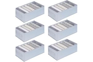 HINREY Rangement Vêtement 6Pcs pour Jeans, Adultes/Enfants, Organisateur Tiroir de Garde-robe avec Compartiments, Pliable et Lavable avec Poignée - Gris Clair
