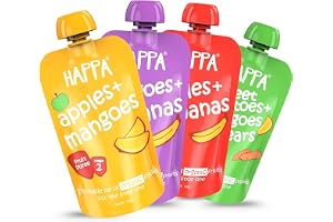 Happa Organic Baby Food Puree Travel Combo | 100% Fruits and Vegetables | No Added Sugar, No Milk Powder, No Preservatives | Stage 2 (6 Months+) | Ready to Eat | Free from Common Allergens | Pack of 4 (100g Each)