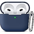R-fun Compatible with Airpods 3 Generation Case Cover with Keychain, Full Protective Silicone Skin Accessories for Women for Men, Front LED Visible,Midnight blue