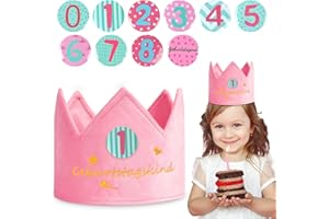 URAQT Geburtstagskrone, Krone Geburtstag aus Plüsch mit Button Zahlen Auswechselbare von 0-9, Geburtstagskrone Mädchen Jungen, Geburtstag Krone Kinder Partyhüte für Kindergeburtstag Party Deko（Rosa）