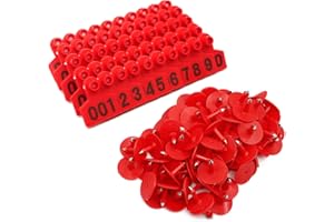 FARM & RANCH Marchi auricolari in plastica per animali da fattoria con numero 001-100 (rosso)