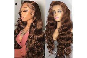 QAVA #4 Chocolate Brown 13X6 HD Lace Front Wigs Human Hair Wig For Black Women,Bod Wave 180 Density Frontal Wigs Human Hair Pre Plucked,Brazilian Virgin Glueless Wigs Human Hair Natural Hairline 18 Inch