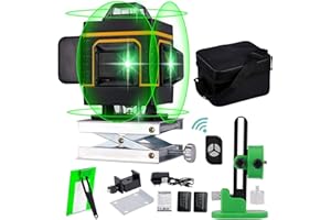 Niveau Laser 4 x 360°, 4D 16 Lignes Laser Rotatif Horizontal Vertical d'outil, Autonivelant de Niveaux avec Fonction d'auto-nivellement avec 2xBatteries Rechargeables Intégrées
