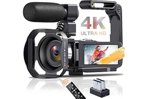 DREANNI 4K Videokamera Camcorder Full HD 48MP 60FPS WiFi IR Nachtsicht Vlogging Kamera 18X Digitalzoom 3,0 Zoll Touchscreen YouTube Camera mit Mikrofon, Fernbedienung, Handstabilisator, 2 Batterien