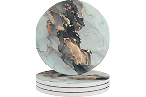 Haocoo Round Drink Coasters set of 4 - Absorbent Stone Coaster Set with Cork Base and Ceramic Stone, Decorative Cup Coasters for Kinds of Mugs and Cups…(Grey Marble)