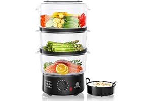 SUPERLEX 3 Tier Food Steamer 7.5L Electric Vegetable Steamer Cooker with Stackable Baskets and Rice Bowl 60 Minute Timer 550W Egg Boiler Healthy Cooking for Rice Fish Meat Dumplings