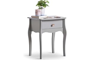 BEAUTIFY BTFY Grey Bedside Table – Baroque Nightstand – 1 Drawer Bedside Cabinet - Vintage Style Bedside Storage Drawer w/Rose Gold Handle & Curved Legs – Compact Side Table for Bedroom & Living Room - Grace