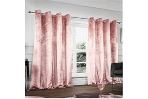 GC GAVENO CAVAILIA Crushed Velvet Curtains Blackout Eyelet Ring Top Pair Of Fully Lined Curtains - Blush Pink 90" X 90" | Elegant Window Treatment For Doors & Bedrooms