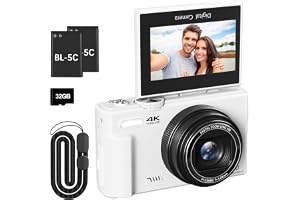 4K digitalkamera för fotografi, 64 MP vloggkamera för YouTube med 3 tum 180° flippskärm, 18 x digital zoompunkt och skjutkame