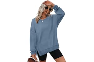 Aokosor Sweatshirts for Women Oversized Jumpers Ladies Tops Crewneck Long Sleeve Tops Side Split