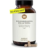 SUNDAY NATURAL Organic Ashwagandha Capsules - Premium Raw Material KSM-66 - 180 Capsules - 1,000mg Root Extract with 50mg Wit
