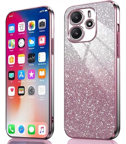 PEIYE Cover per Xiaomi Redmi 14C 4G - Custodia Antiurto in Silicone Morbido, con Bordo Elettroplastificato e Carta Glitter Integrata, Case -Viola Gradiente