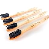 Biowhite Bamboo Toothbrushes, Soft Bristle Brushes, BPA Free and Activated Carbon Set of Natural and Ecological, Biodegradable and Compostable Bamboo Toothbrushes (4)
