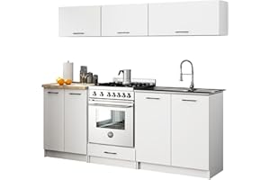 AKORD | Set di Mobili da Cucina Olivia 2m G1 | Cucina Completa Piccola | Componibile | su Misura 46 x 180 x 174 cm | Per un design moderno e Tradizionale | Bianco