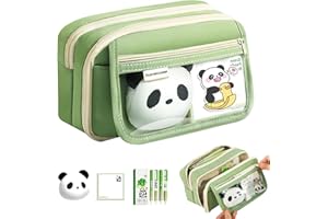 Youery Piórnik o dużej pojemności, dla chłopców, dziewcząt i nastolatków, piórnik na przybory piśmiennicze, organizer do szkoły i biura, urocze zwierzęta, panda, zielony, zielony, Panda