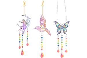 JINYJIA 3 Stück Diamond Painting Windspiel,Diamond Painting Sonnenfänger Windspiel Bastelset,DIY 5D Diamond Painting Anhänger,Diamond Painting Kinder für Bastelset Mädchen 5-12 Jahre
