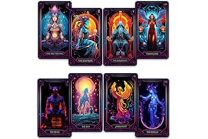CRAFTERIAN Neon Tarot Cards │78 Tarot Cards │Original Tarot Cards for Beginners and Experts with Guide Book and Foil Edges│Fortune Telling Game, Divination Tools for All Skill Levels,.