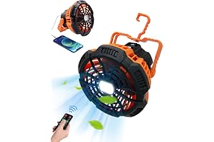 ArkCamp Camping Fan with LED Lantern, Rechargeable 3 Speeds Remote Control Portable Desk Hanging Hook Multi-Function Fans for Tents Timer Low Noise Office Car Emergency Black