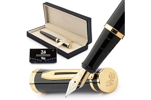 Wordsworth & Black Set penna stilografica, pennino fine dorato 18K, include 24 cartucce inchiostro, convertitore ricarica inchiostro e confezione regalo, finitura dorata, calligrafia, [Oro nero]